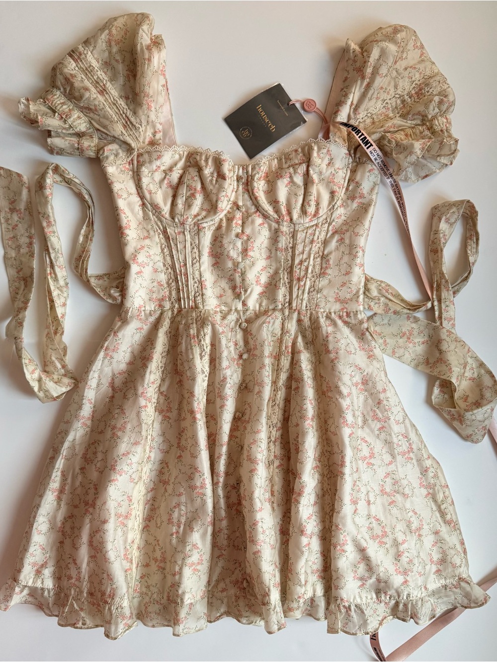 House of CB Melita Cream Floral Structured Corset Mini Cocktail Dress Size M NWT